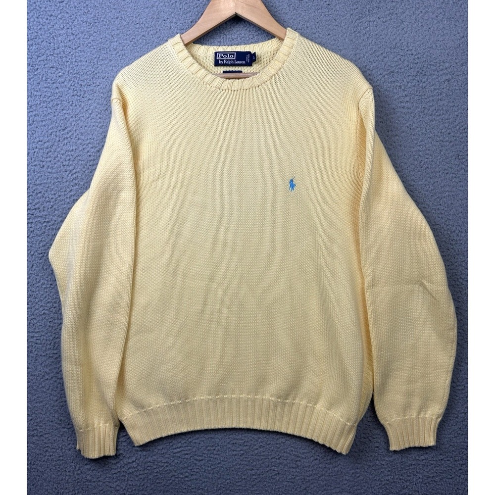 Vintage Polo Ralph Lauren Sweater Mens Large Yellow  100% Cotton Pullover Preppy